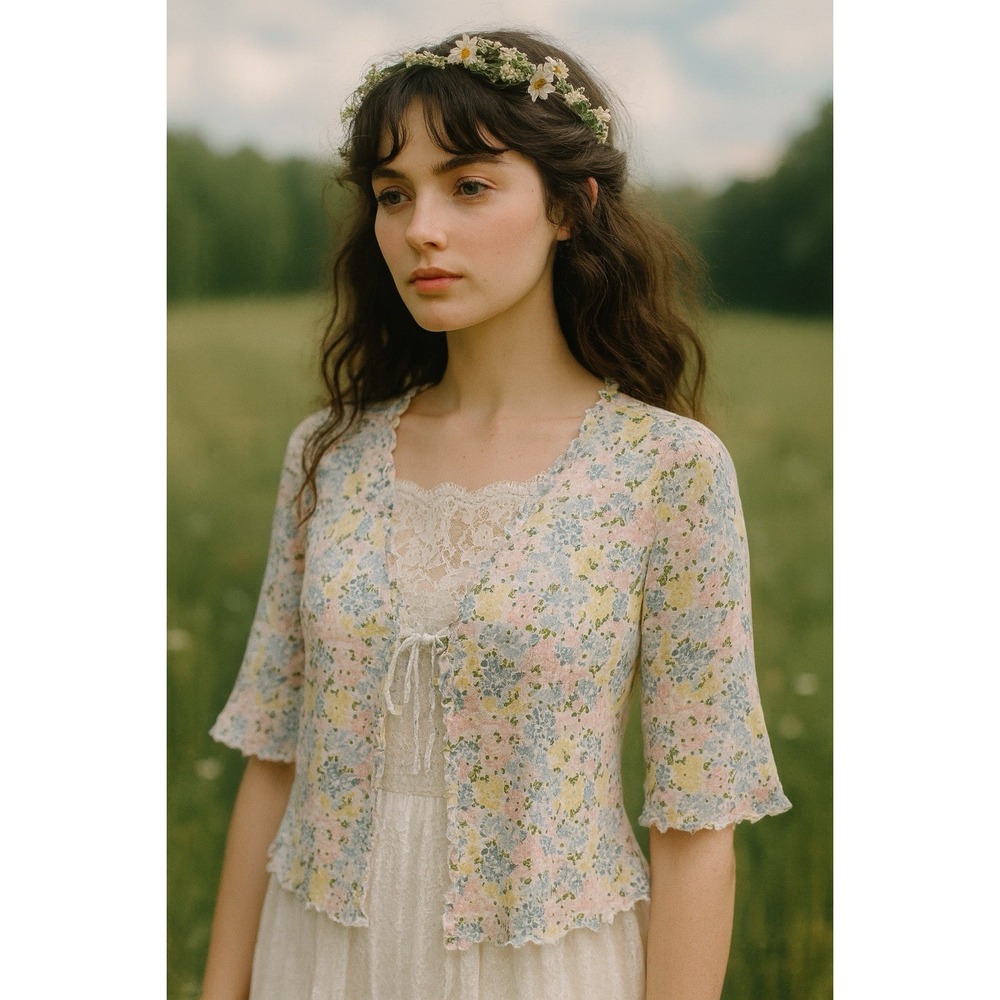 NWT Christopher & Banks L White Floral Top Cottagecore Fairycore Romantic Layer